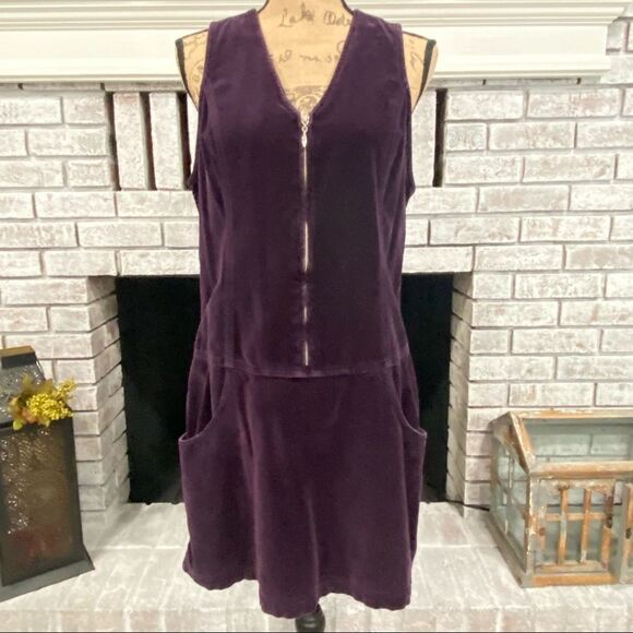Vintage 90s Express Purple Velvet Romper Mini Dress Medium Zipper 100% Cotton - Picture 1 of 14